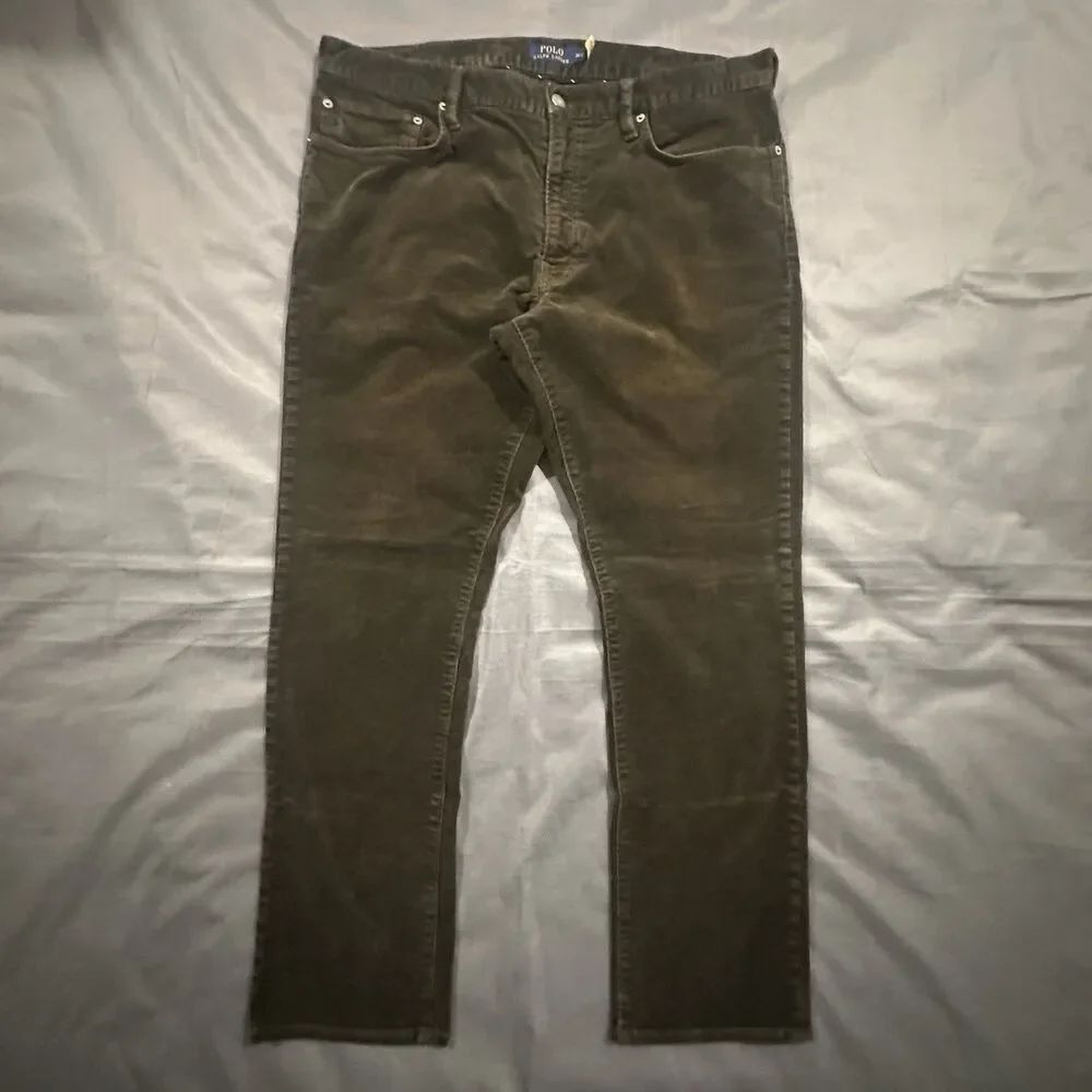 Polo Ralph Lauren Varick Slim Straight Corduroy Pants Mens 38x32 Brown Preppy